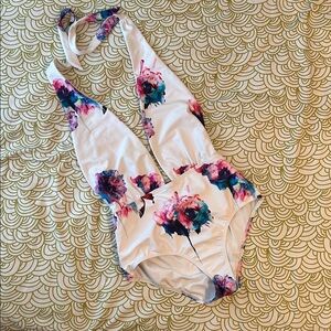 Paper Doll Floral One Piece Swimsuit - White and Pink